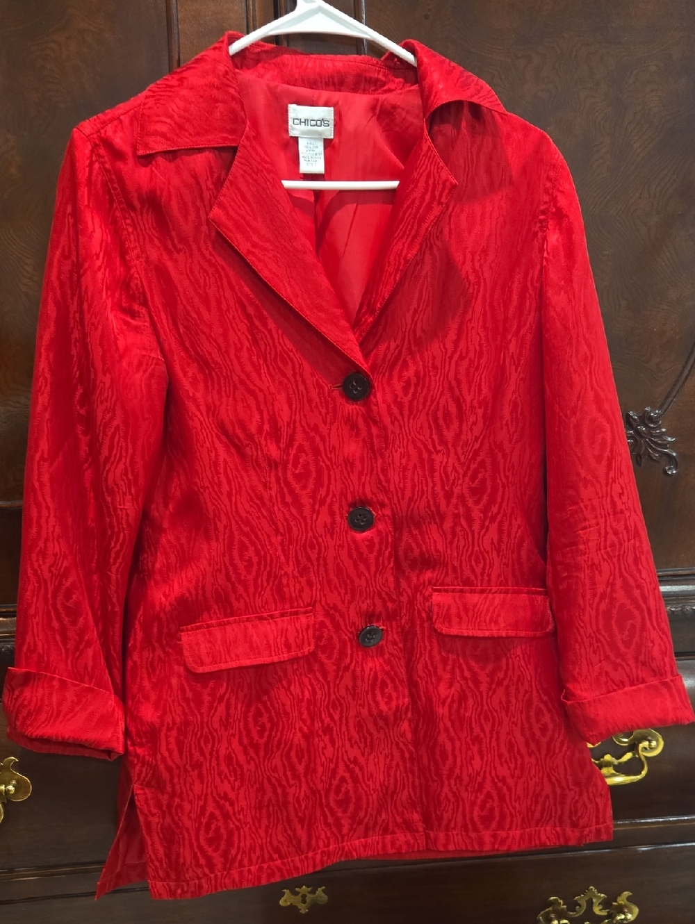 Chico's Red Textured Button-Front Women's SILK Jacket